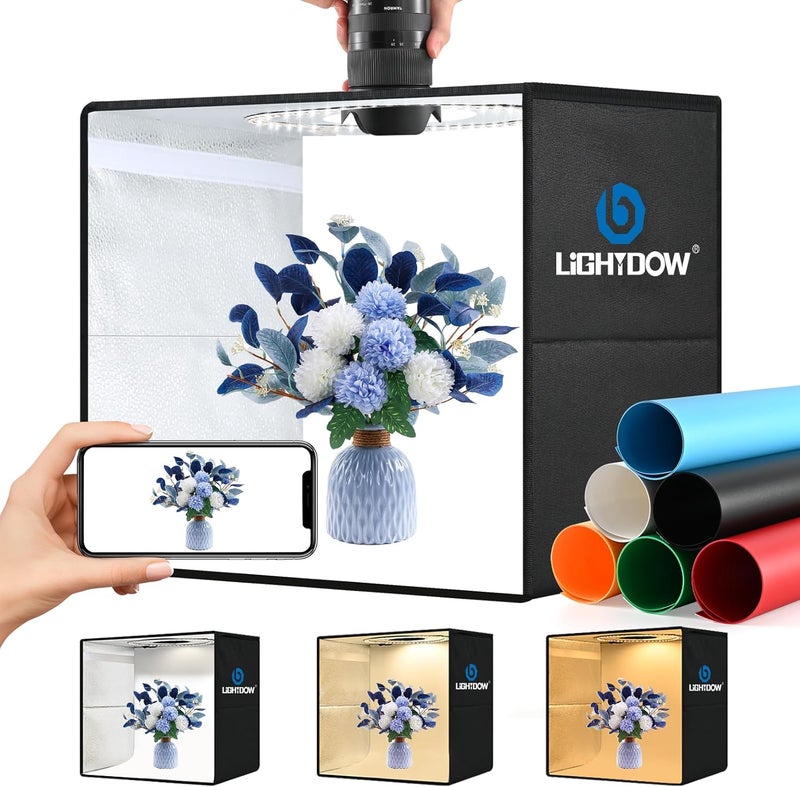 Lightdow 10"x10"x10" Photo Studio Light Box Photography with 96 LEDs (CRI>95), 6 Backdrops - Portable/Dimmable/Versatile Folding Shooting Tents for Toys/Jewelry/Watches/Cosmetics Photography - Image 1
